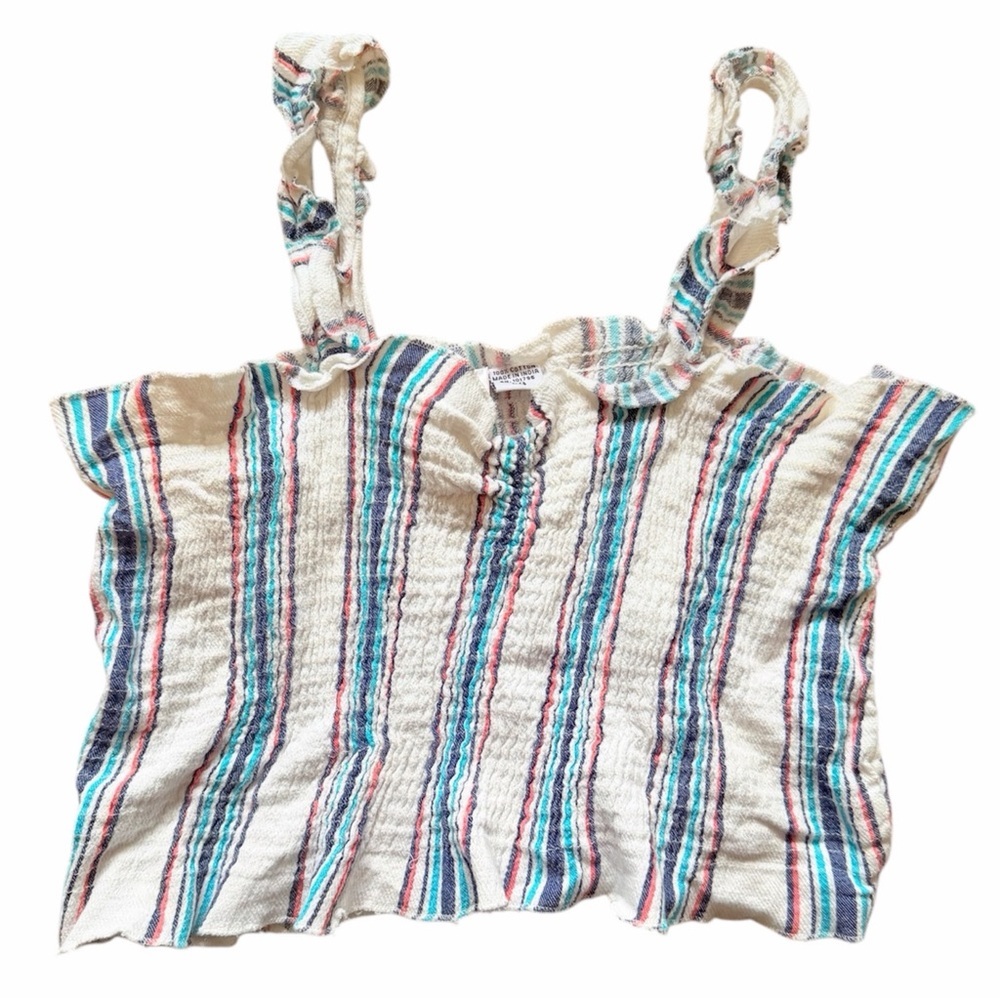 Ron Jon Surf Shop Ruffle Strap Crop Top With Smocked Detail Size Large